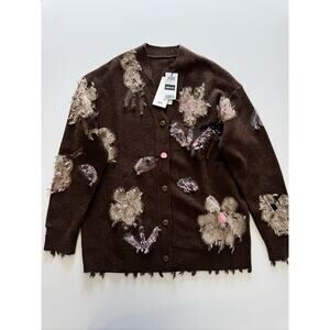 JNBY floral pattern V-neck cardigan Wool Blend Small NWT !